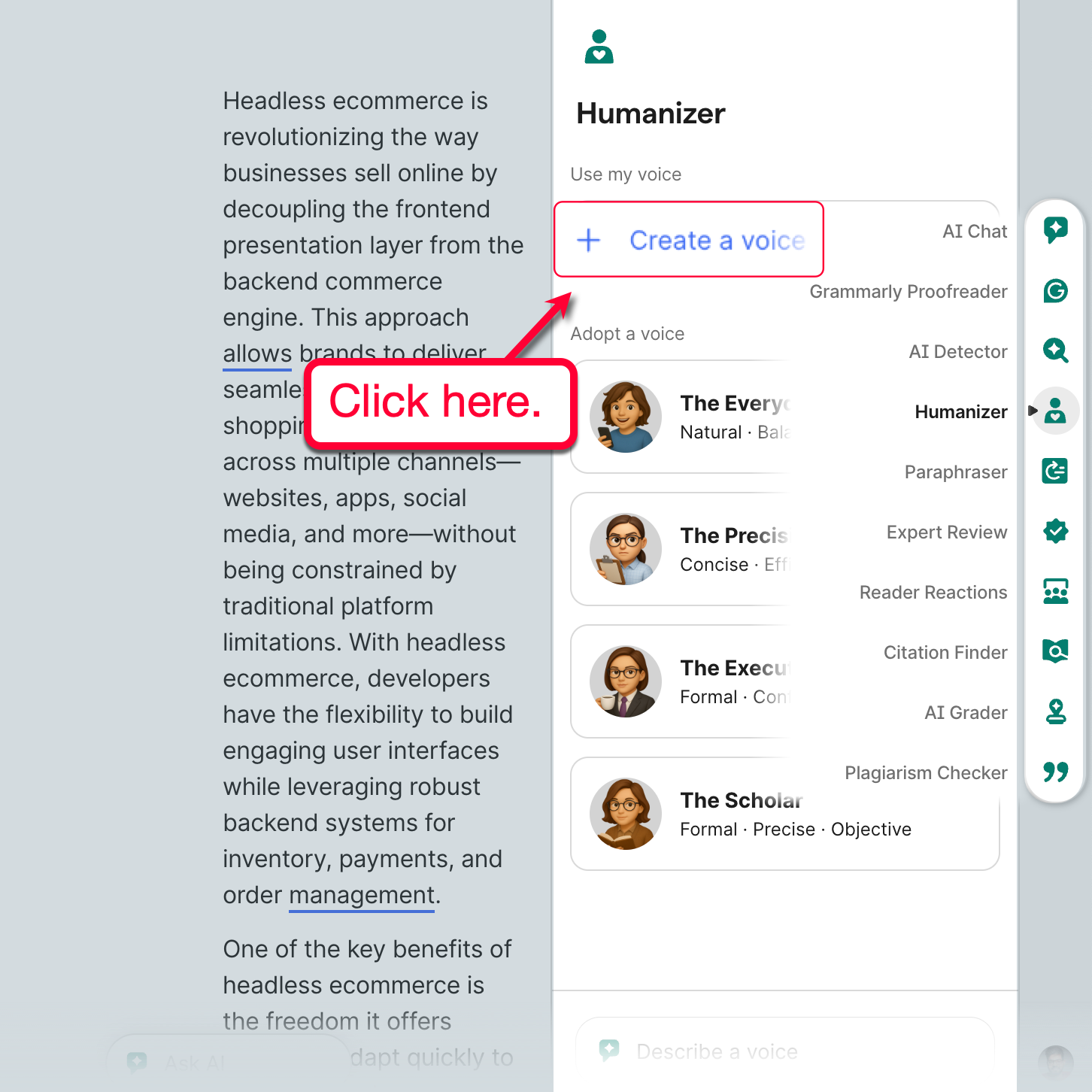 Humanizer Create a Voice Button