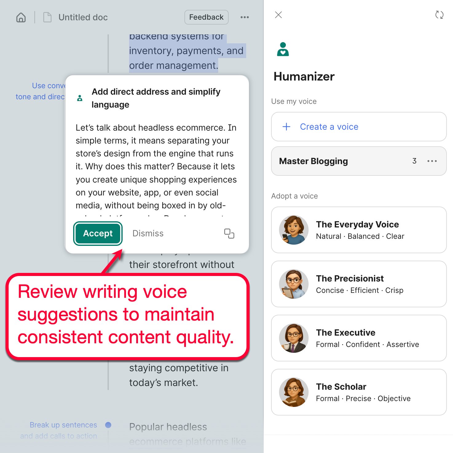 Humanizer Writing Voice Suggestions
