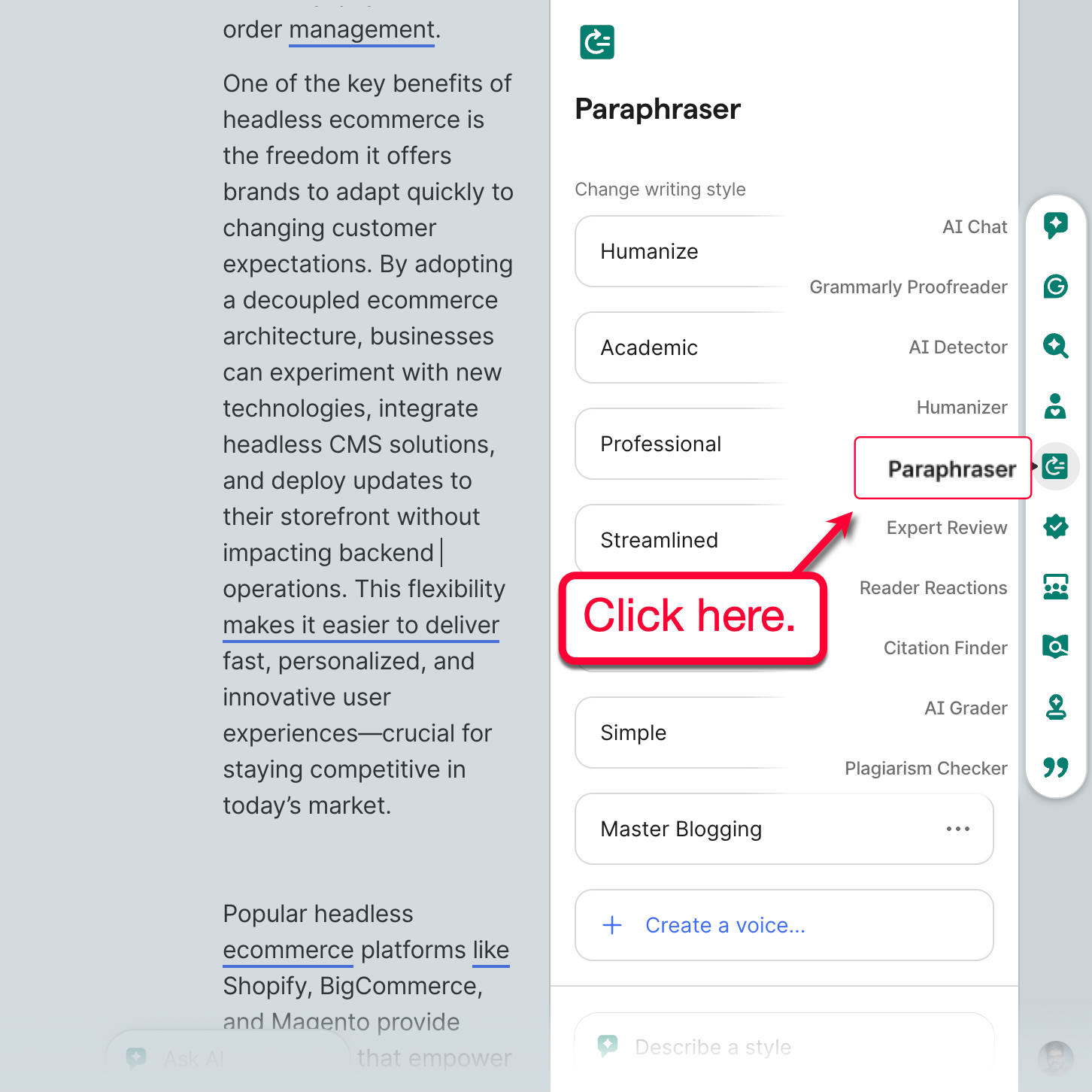 Paraphraser Sidebar Menu