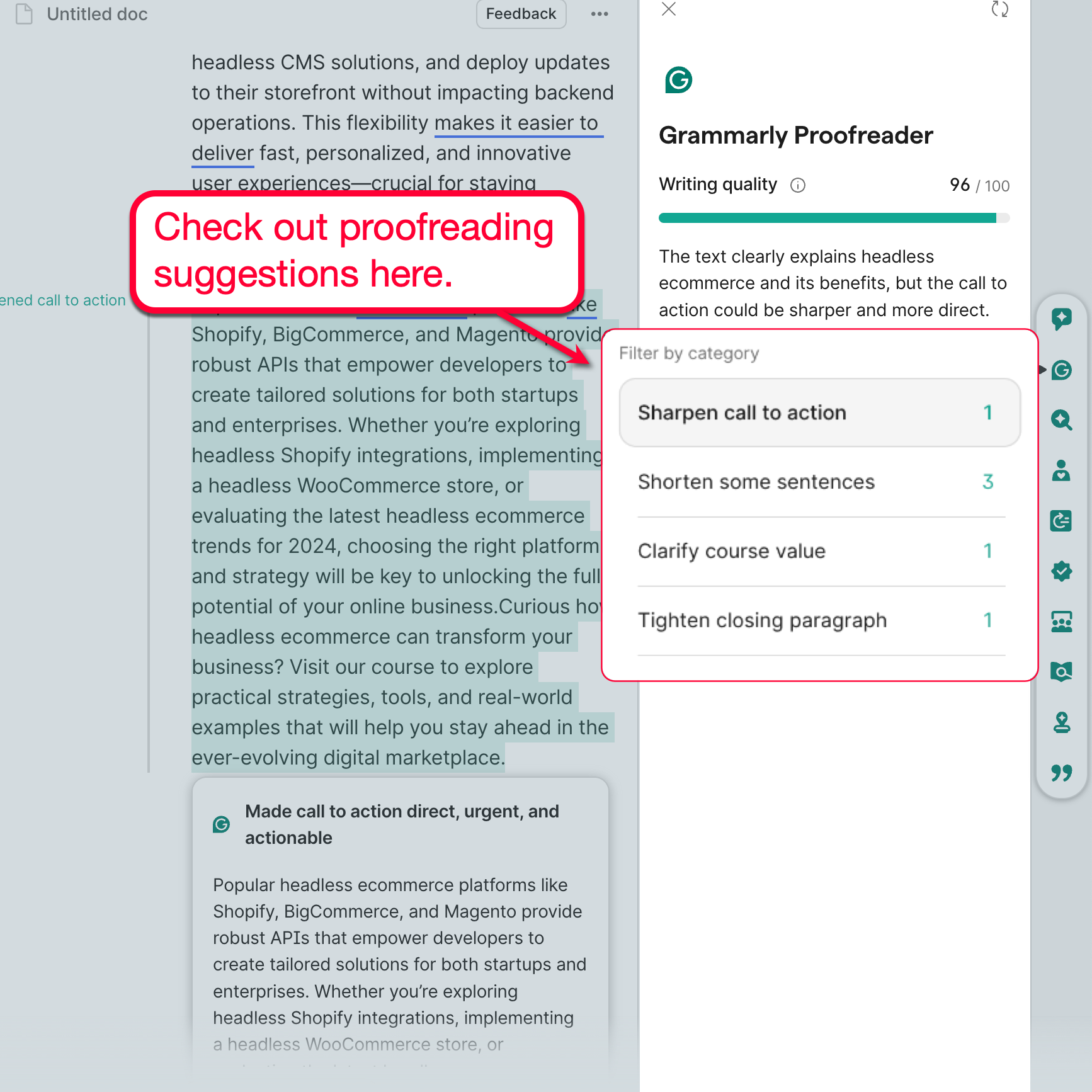 Grammarly Proofreader Suggestions