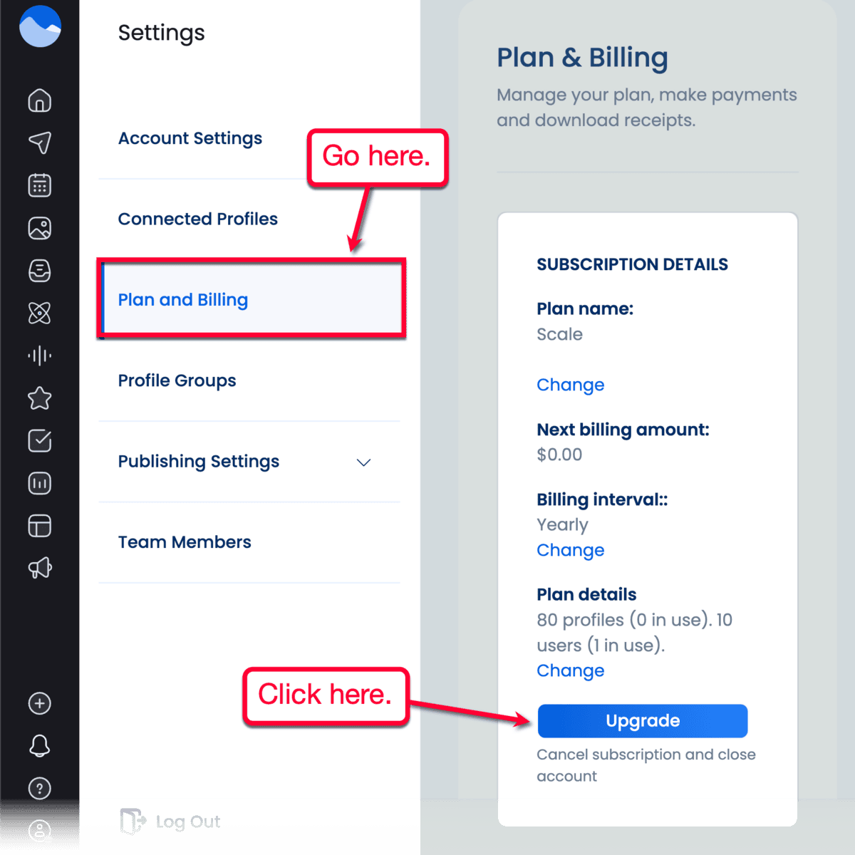 Plan and Billing Settings Menu