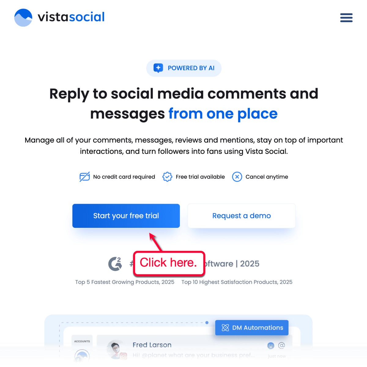 Vista Social Start Free Trial Button