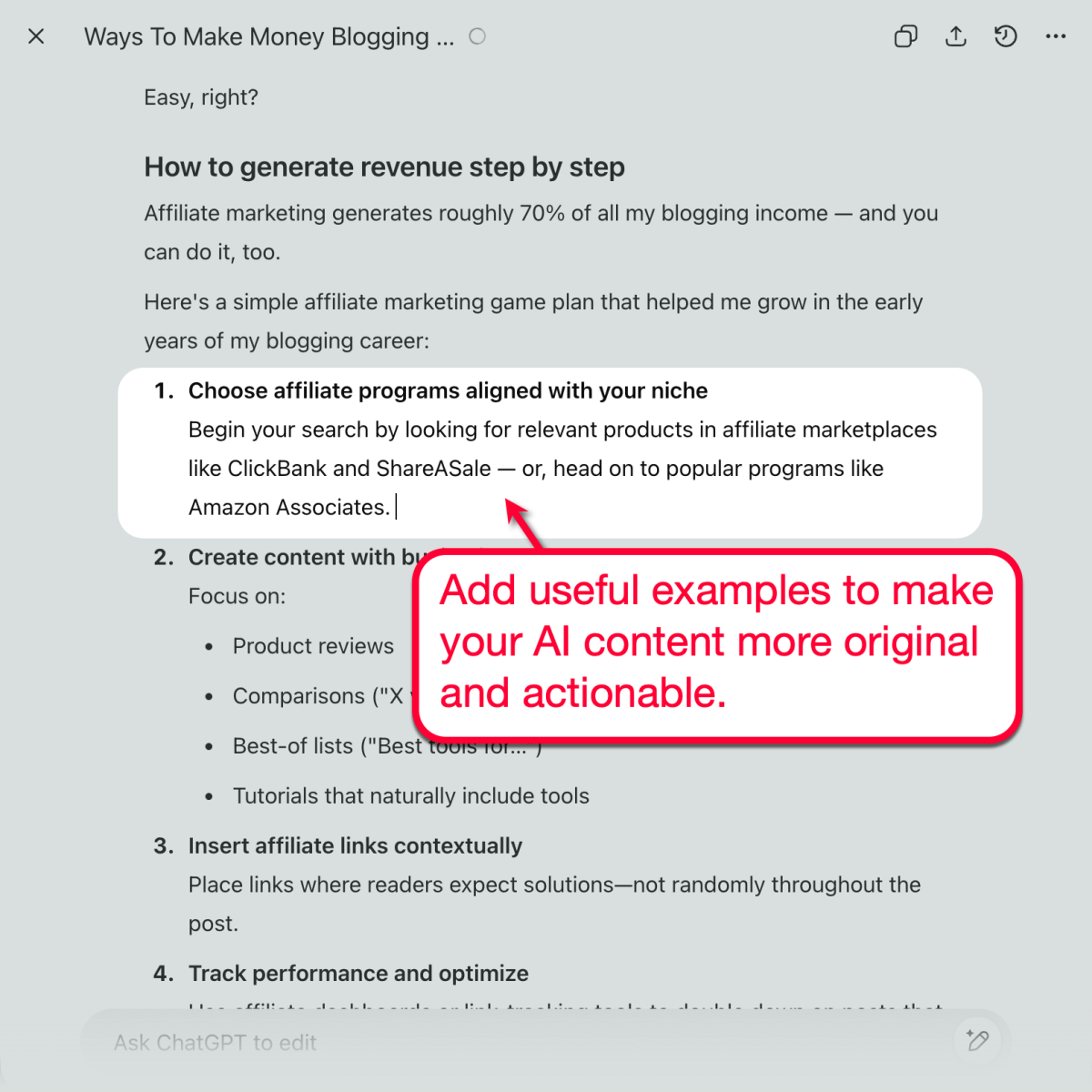 Replacing Generic Text with Actual Examples