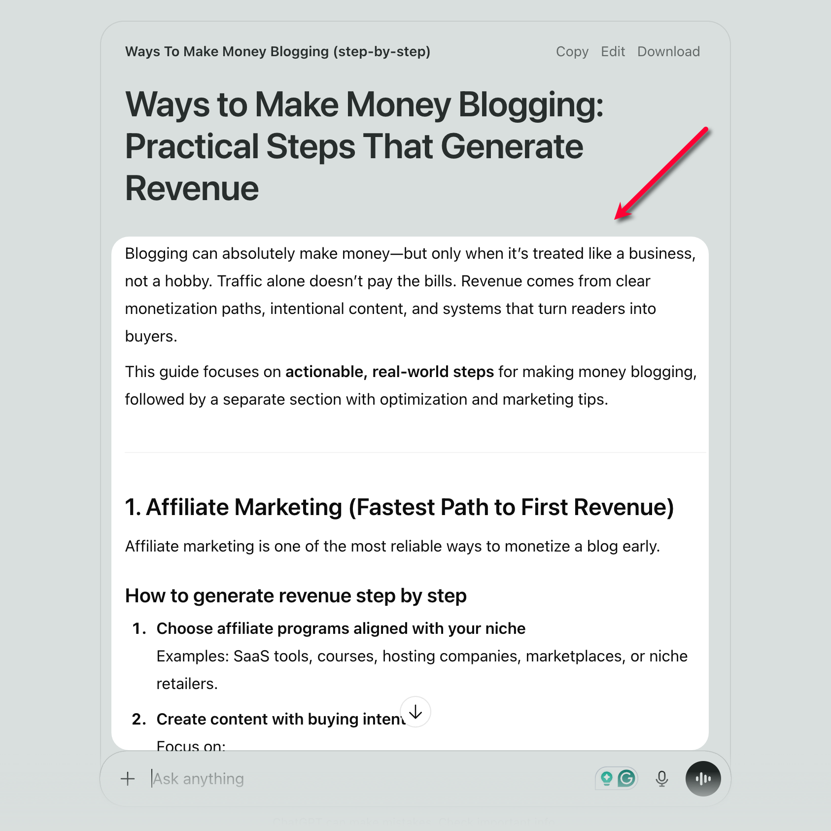 Editing ChatGPT AI-Generated Article