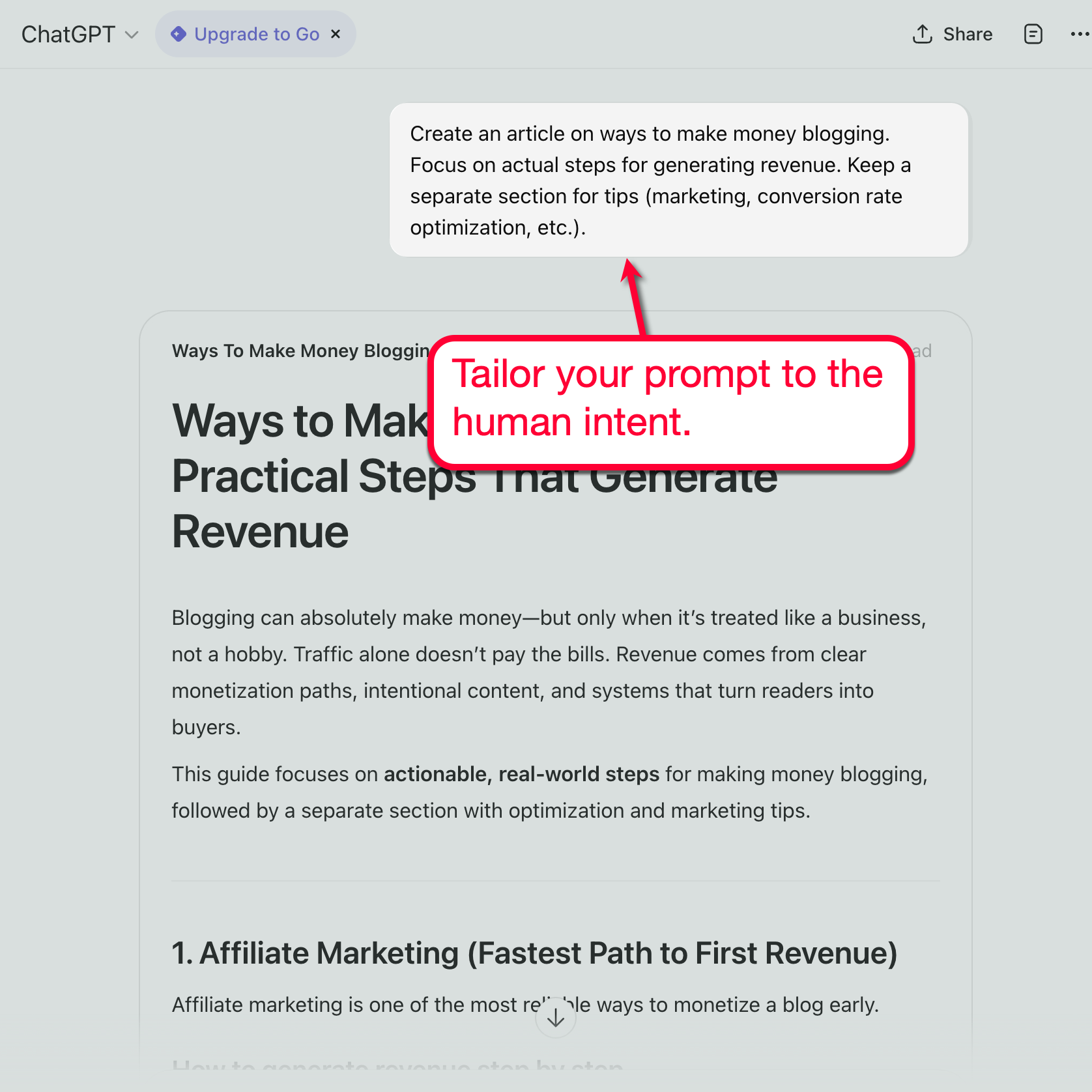 ChatGPT Prompt With Human Intent