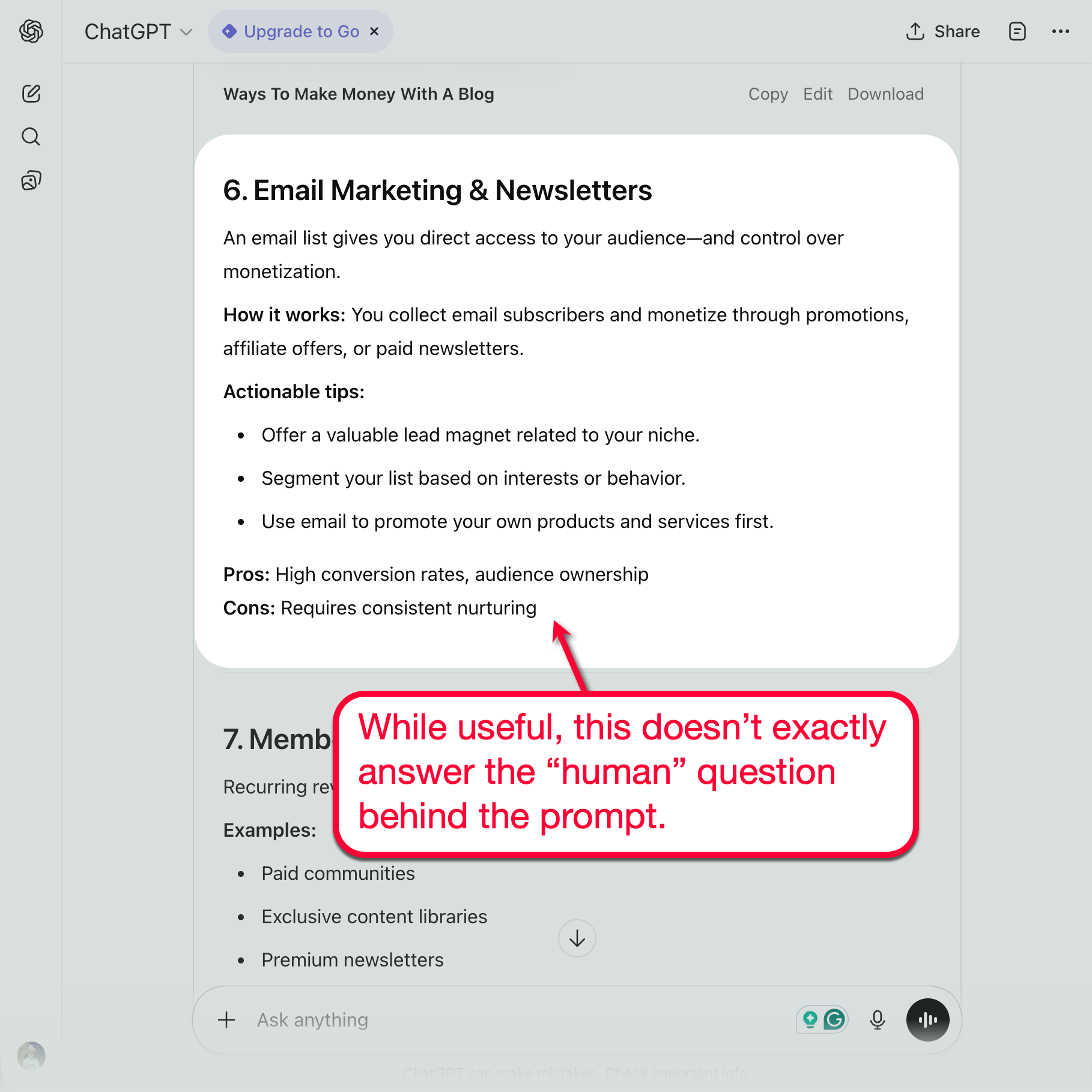 ChatGPT Non-Direct Response