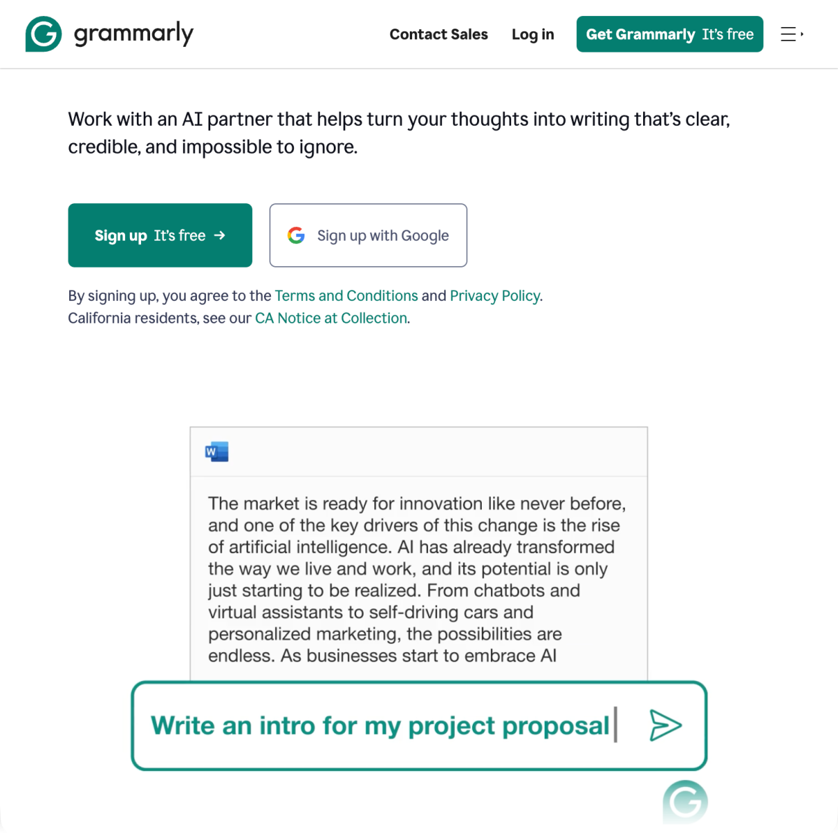 Grammarly Homepage