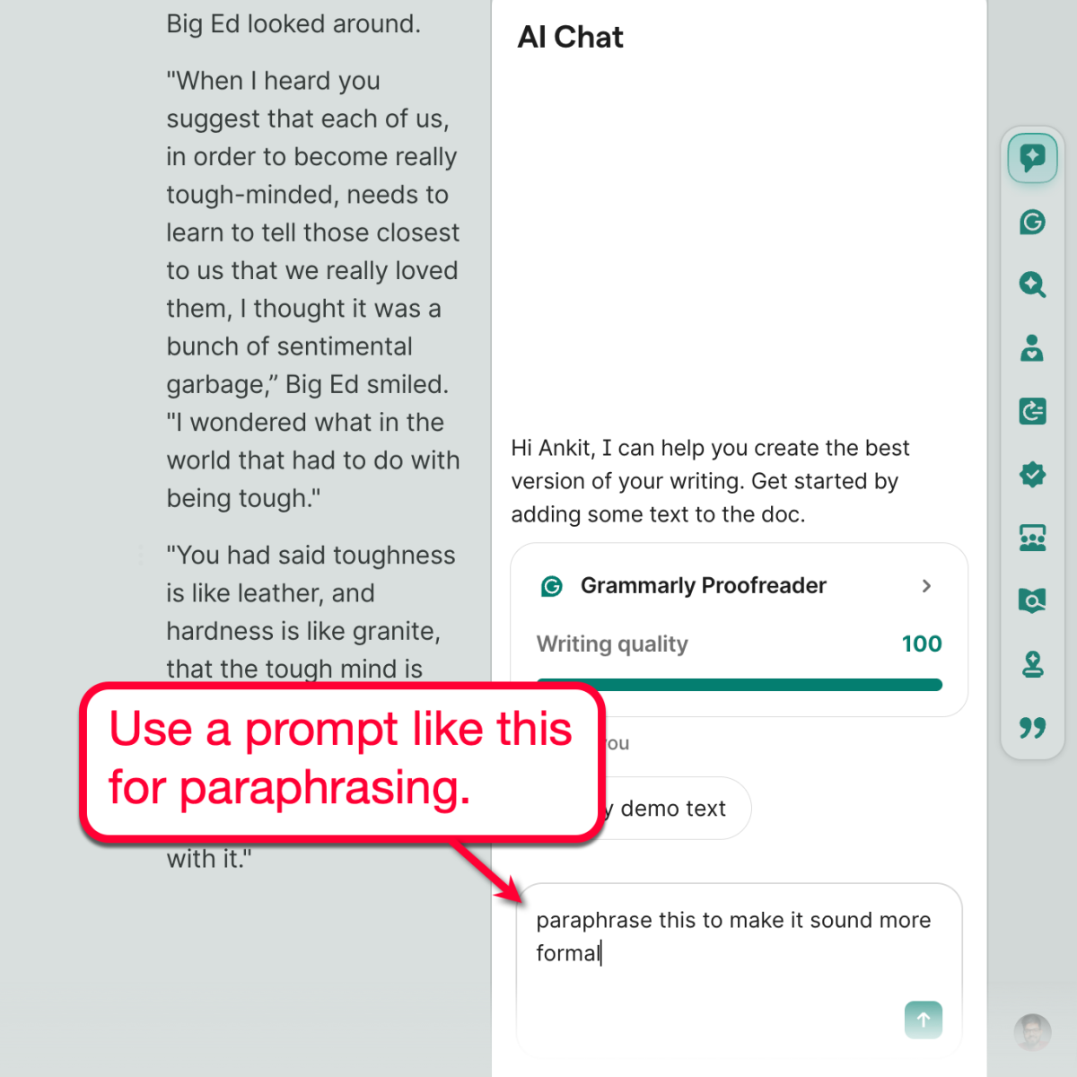 Grammarly AI Chat Prompt