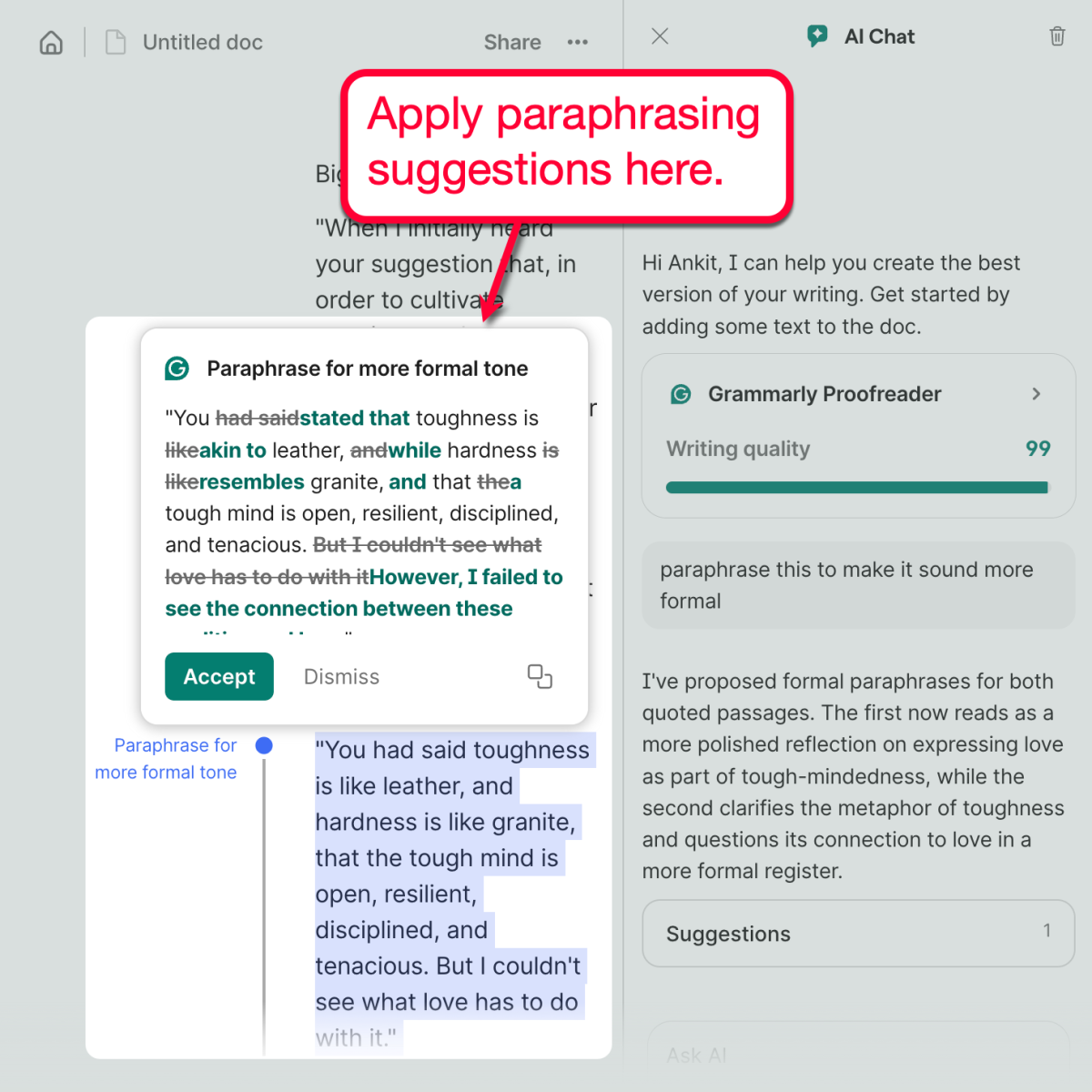 Grammarly Paraphrasing Suggestions
