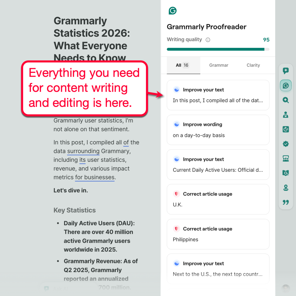 Grammarly Proofreader Suggestions