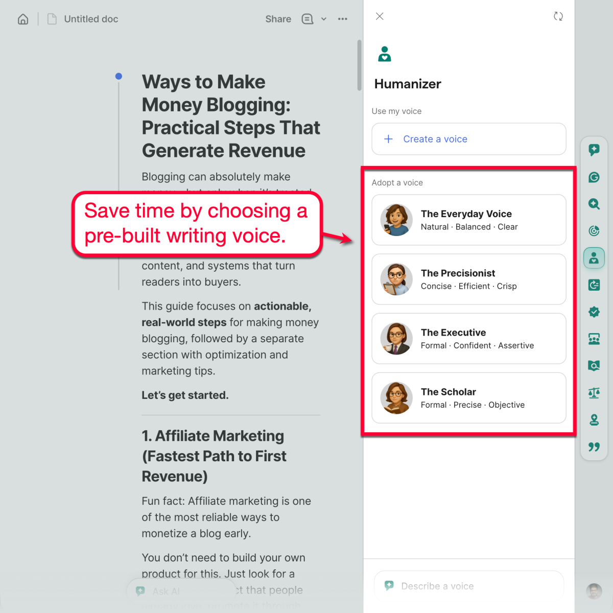 Grammarly humanizer Voices