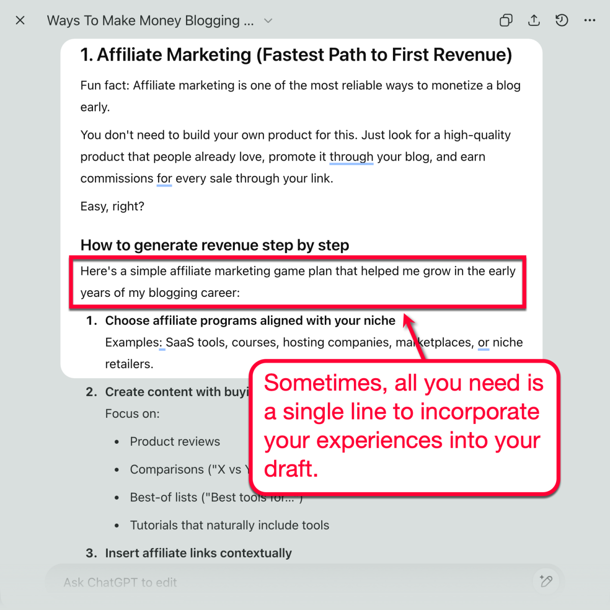 Adding Personal Experiences to AI Content