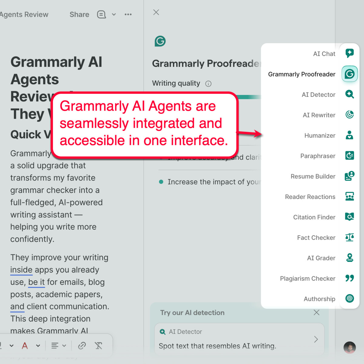 Grammarly AI Agents Interface