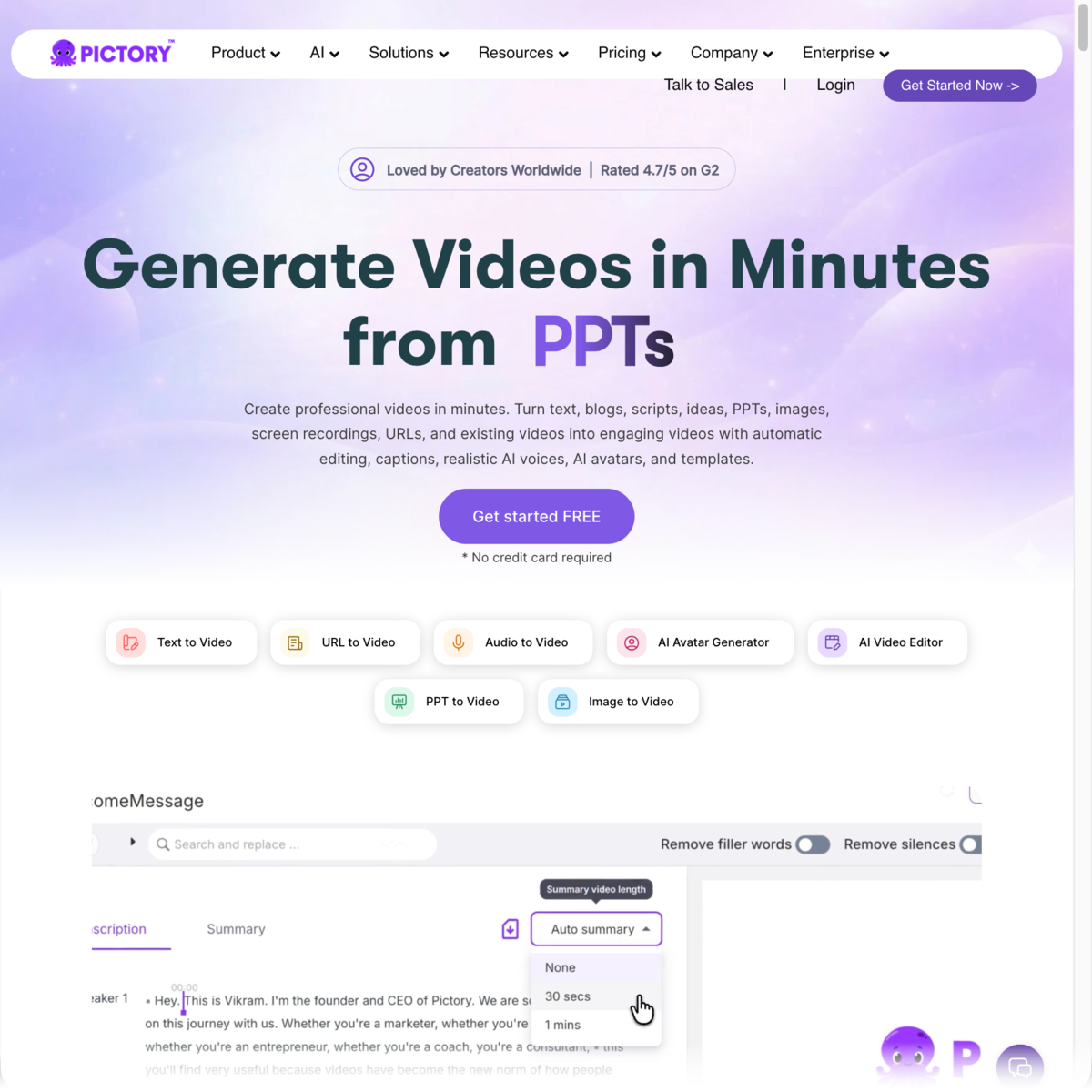 Pictory Homepage