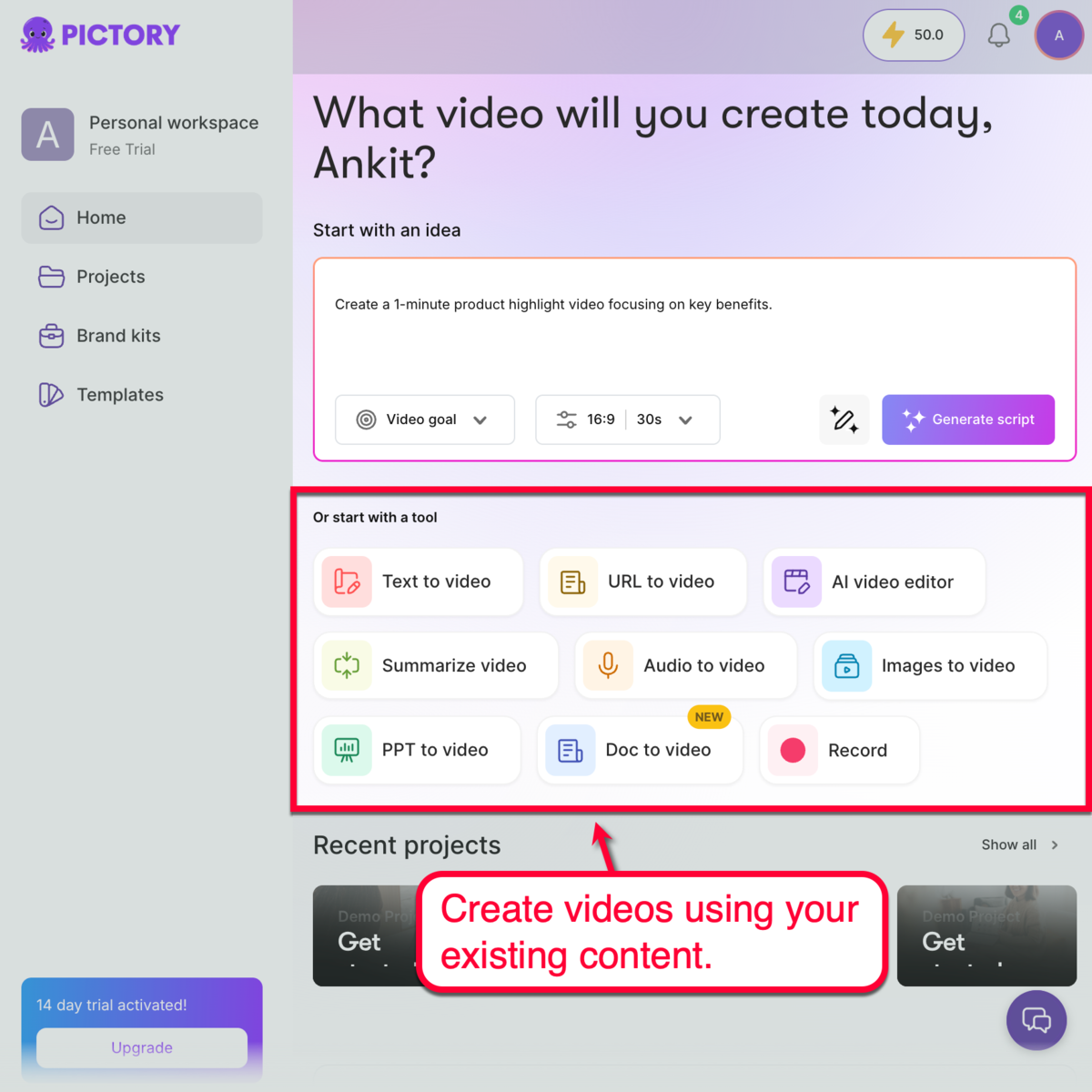 Pictory Interface