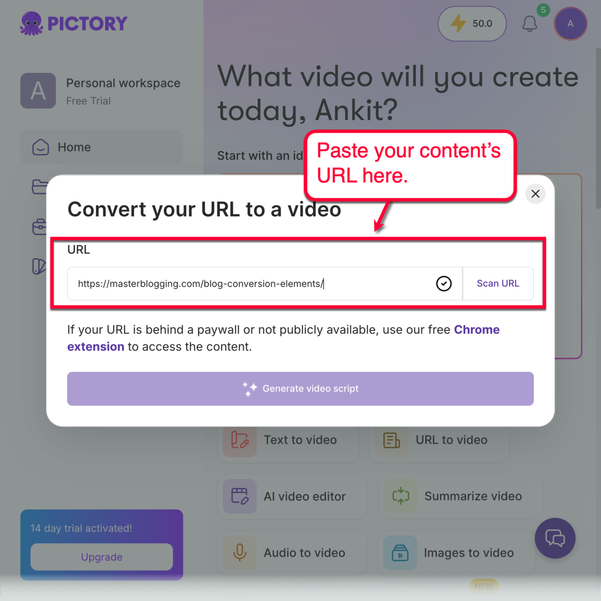 Pictory URL to Video