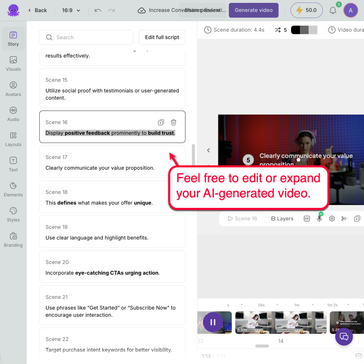 Pictory Timeline Editor